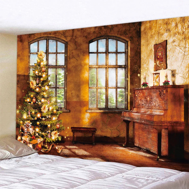 Afralia™ Christmas Fireplace & Tree Tapestry Wall Hanging