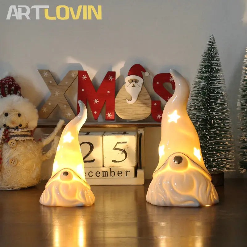 Afralia™ Santa Claus Ceramic Figurines: Nordic White Christmas Decor & Night Ornament.
