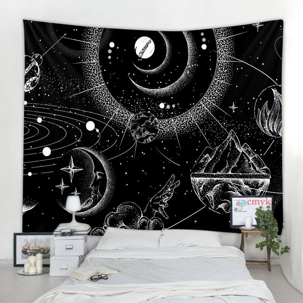 Afralia™ Black & White Stars Mandala Tapestry - Home Decor