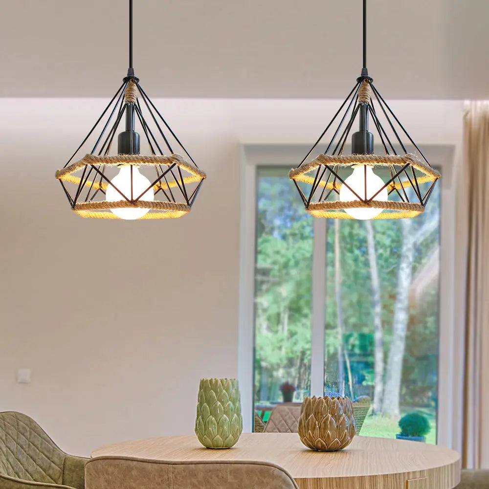 Afralia™ Diamond Cage Iron Pendant Light for Living Dining Bedroom