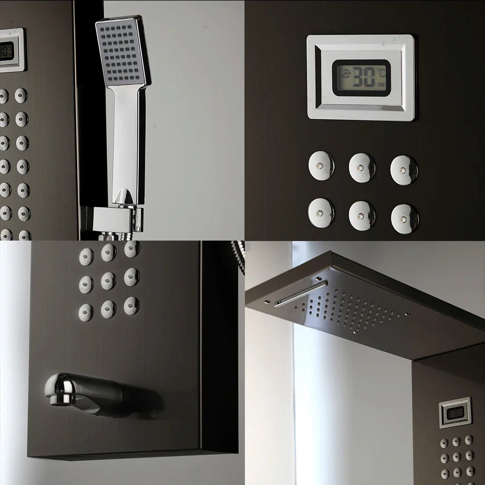 Afralia™ Brushed Nickel Shower Column with Hand Shower, Tub Spout, and Massage System