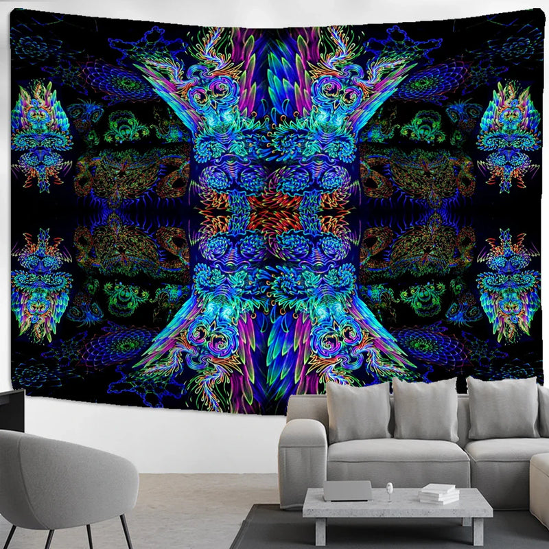 Psychedelic Human Face Wall Tapestry Fluorescent Hippie Art for Afralia™ Home Décor