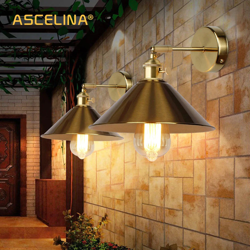 Afralia™ Copper Vintage Wall Lamp Bedroom E27 Wall Sconce Gold Living Room Wall Light