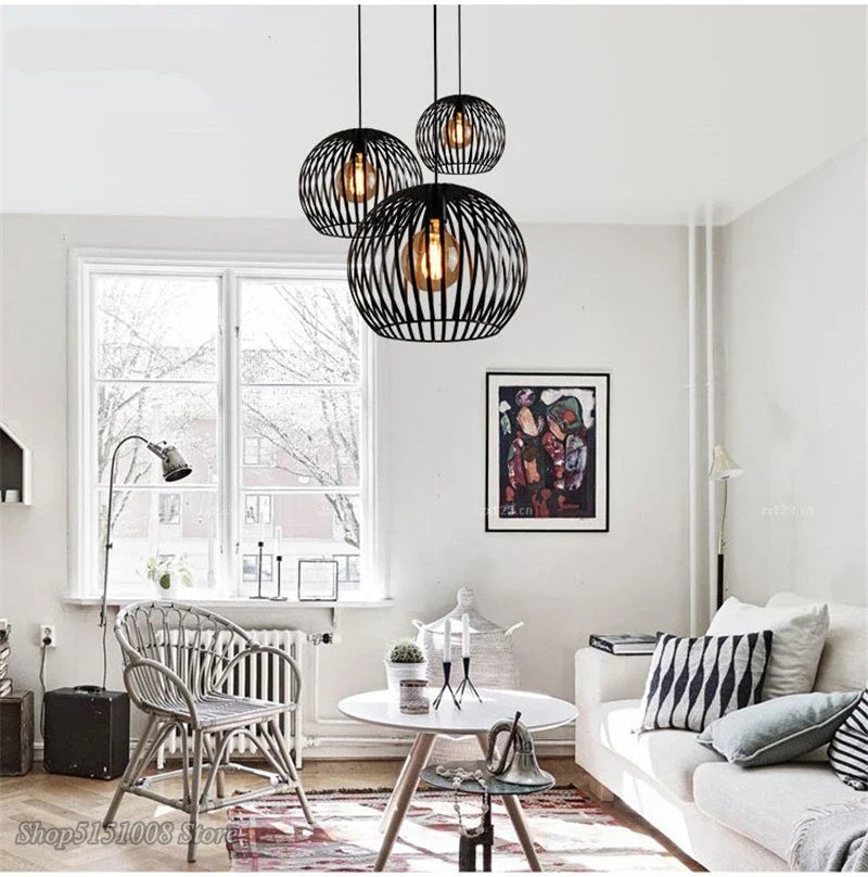 Afralia™ Vintage Birdcage Pendant Lamps | Modern Iron Hanging Light for Home Decor