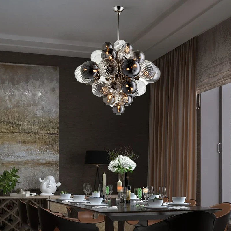 Afralia™ Glass Globe LED Chandelier: Nordic Luxury Metal Pendant Lighting for Living Room