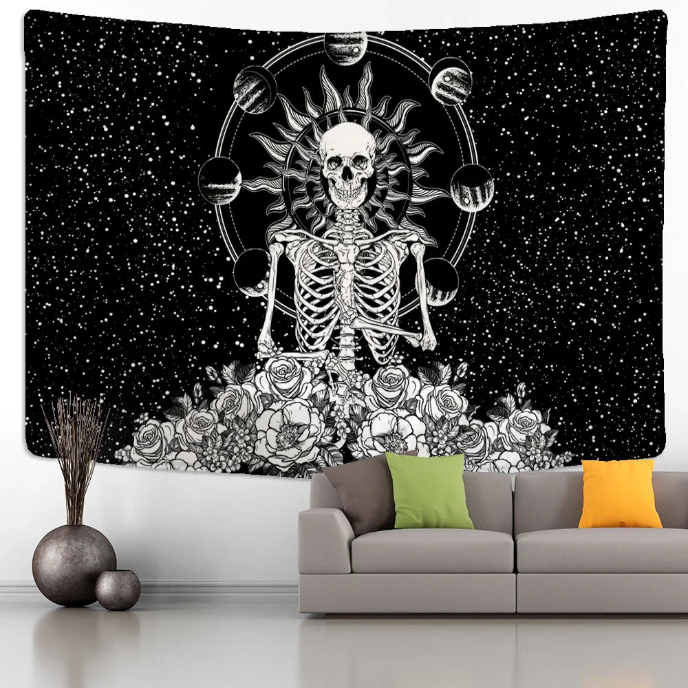 Afralia™ Wall Tapestry Hanging Decor Witchcraft Hippie Astrology Sun Moon Skull