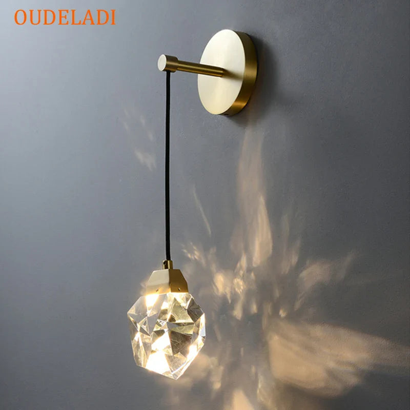 Afralia™ Crystal Copper LED Wall Lamp for Bedroom and Stairs