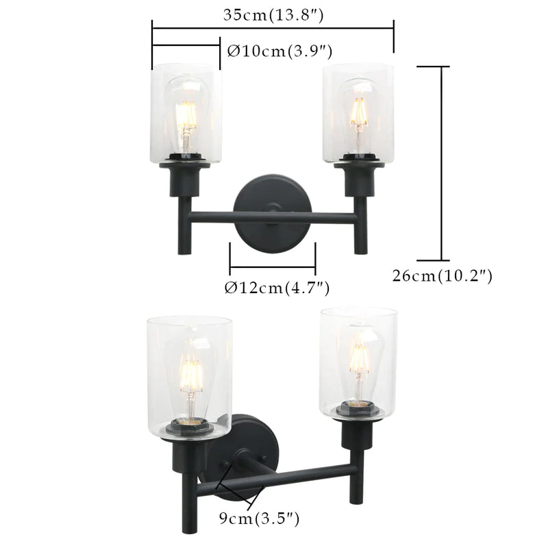 Afralia™ Permo 2 Light Industrial Wall Sconce with Clear Glass Shade