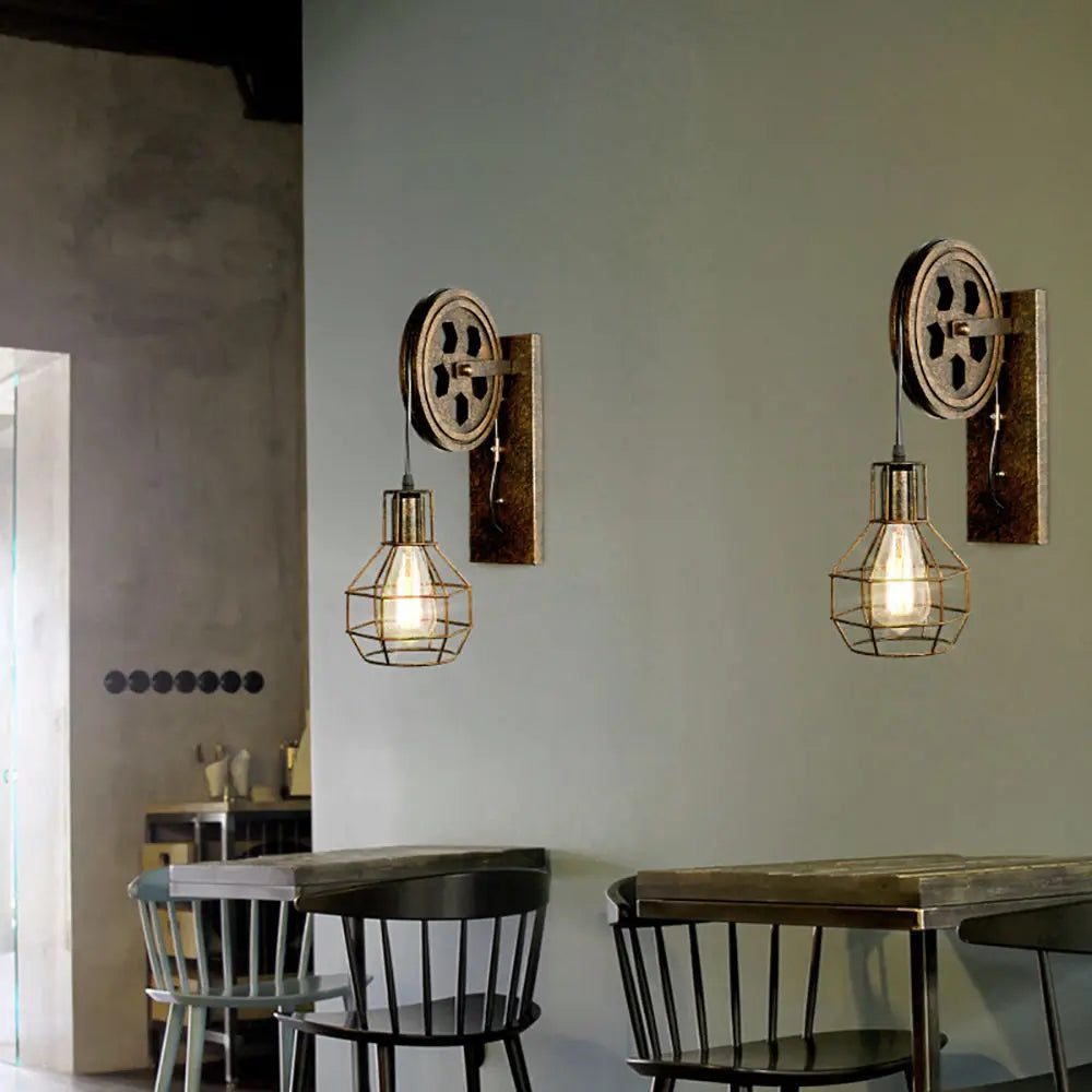 Afralia™ Industrial Iron Wall Sconce LED Fixture for Cafe Bar Loft Decoration