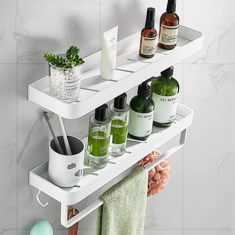 Afralia™ White Aluminum Bathroom Corner Shelf Wall Mounted for Shower and Kitchen Storage