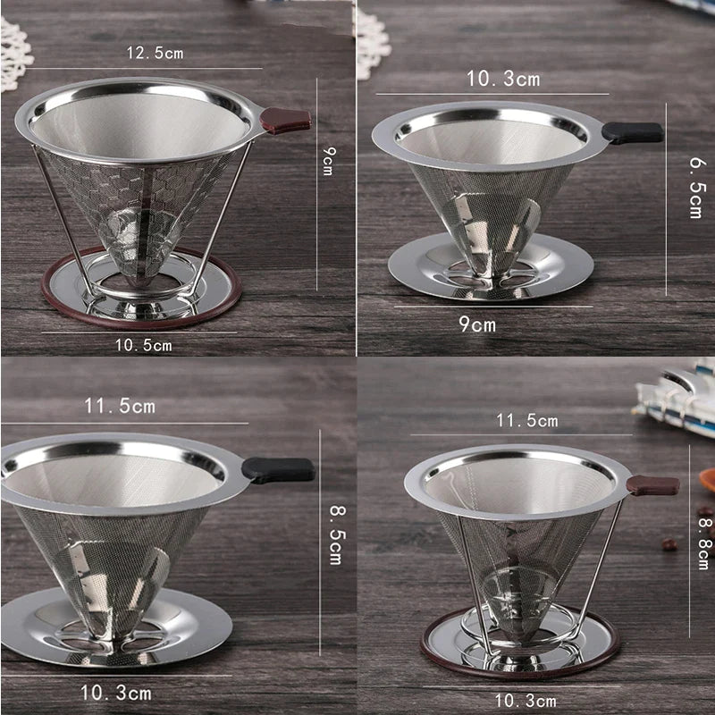 Afralia™ Double Layer Stainless Steel Coffee Filter Funnel Dripper for Durable Brewing