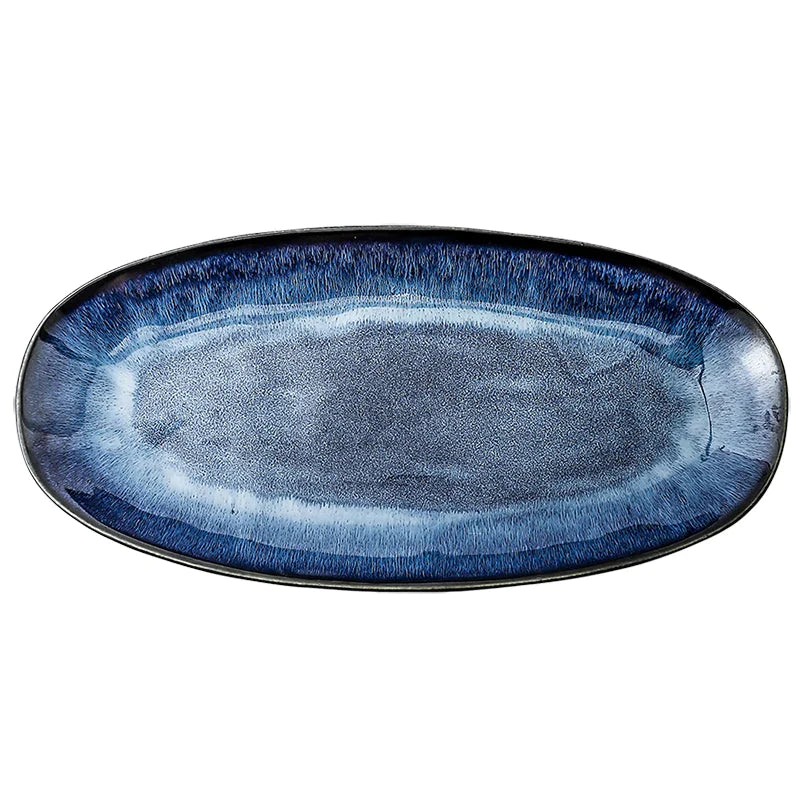 Afralia™ Blue Kiln Glazed Ceramic Sushi Plate