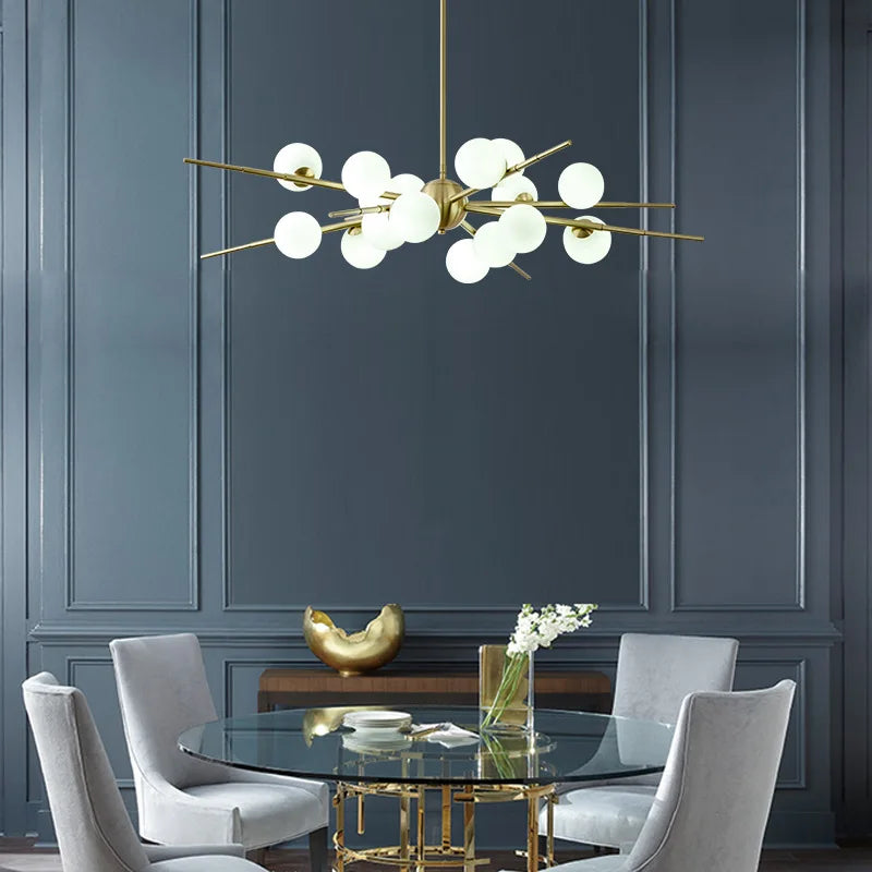 Afralia™ Modern Glass Ball LED Chandelier Gold/Black Pendant Lamp for Living & Dining Spaces