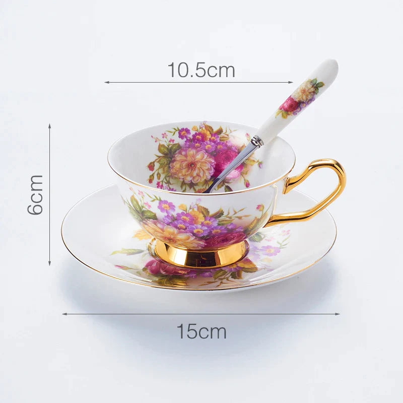 Afralia™ Elegant Floral Bone China Tea Cup Set 200ml - Premium Porcelain Teacup Saucer Spoon