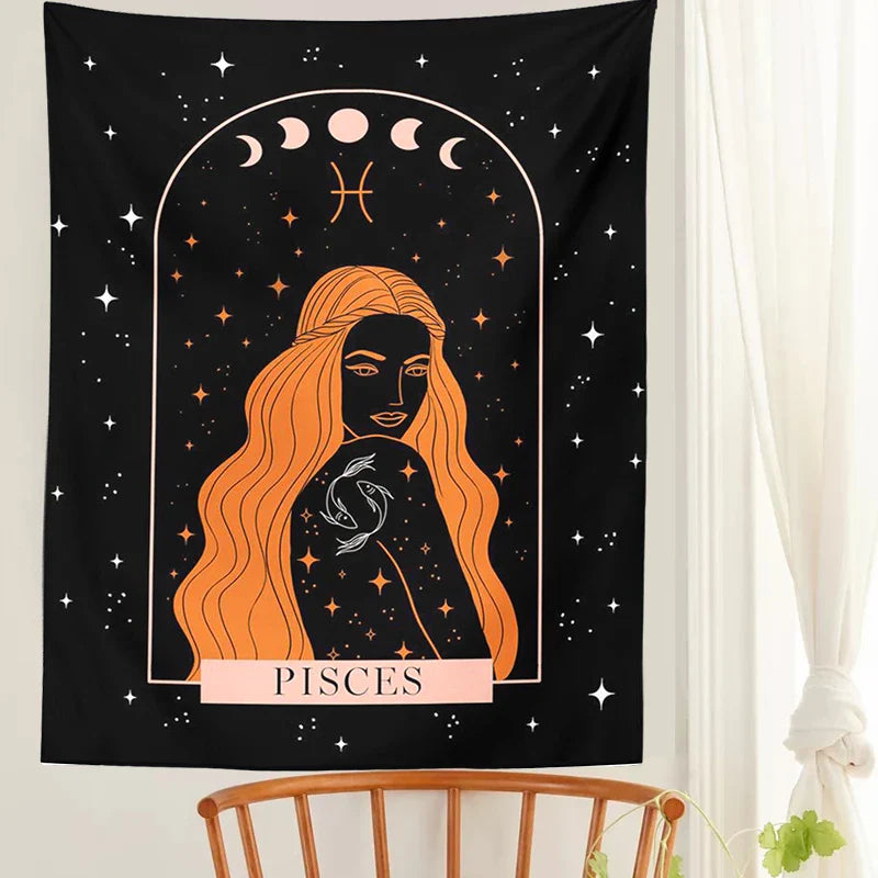 Afralia™ Celestial Constellation Tapestry Moon Phase Wall Hanging for Unique Home Décor