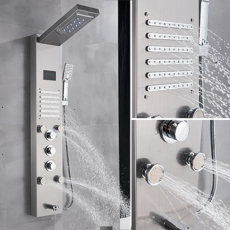 Afralia™ Stainless Steel Shower Panel LED Rain Waterfall Faucet Tower Mixer Tap