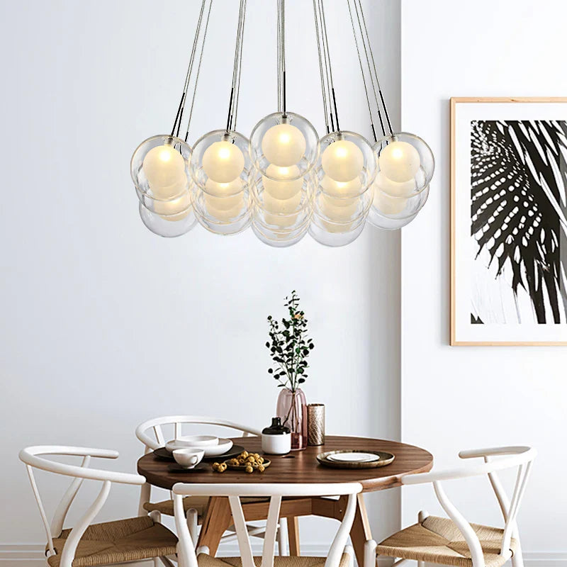Afralia™ Modern Clear Glass Chandelier Bubble Glass Lights Nordic Style for Dining Room