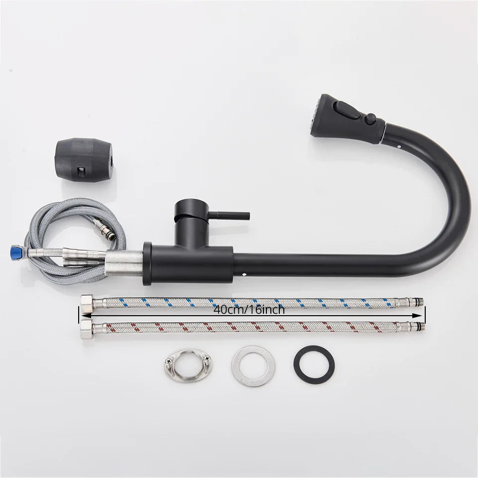Afralia™ Matte Black Kitchen Faucet Pull Out Sink Mixer Tap 360 Rotation Deck Mounted