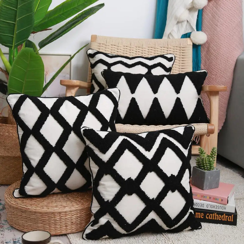 Geometric Afralia™ Black & White Cushion Cover, Home Décor, Living Room, Bedroom, Chair