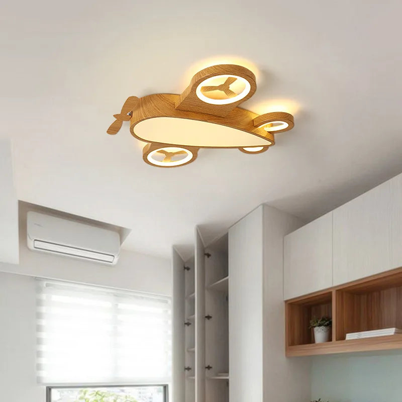 Afralia™ Nordic Airplane Iron Ceiling Lamp with Remote Control for Kids' Bedroom