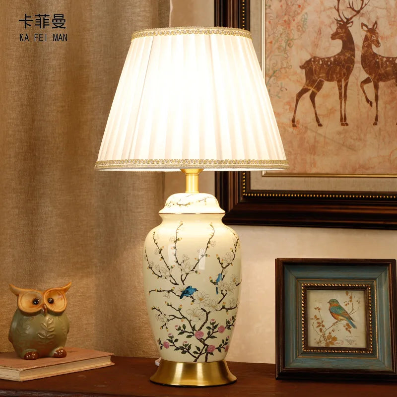 Afralia™ Chinese Ceramic Table Lamp: Hand-Painted Retro Style for Living Room, Bedroom, or Villa