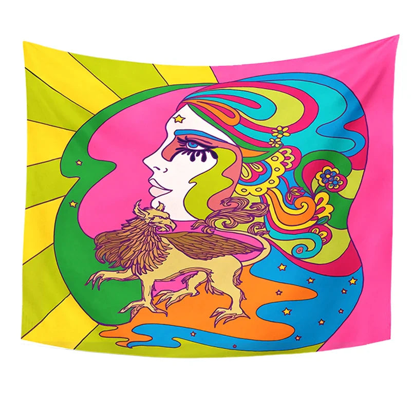 Afralia™ Mushroom Girl Tapestry: Retro Bohemian Wall Hanging Decor Tapestries Hippie Style