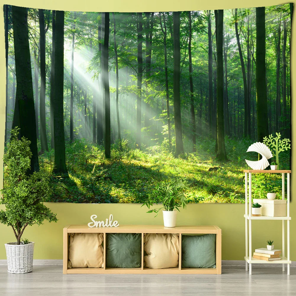 Afralia™ Nature Tapestry Wall Hanging Forest Landscape Hippie Boho Living Room Decor