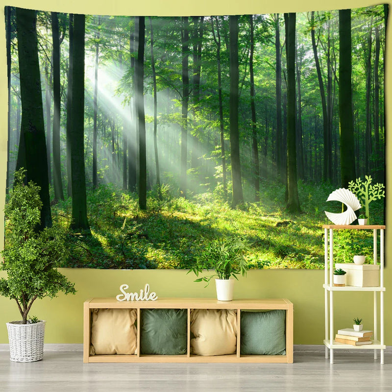 Afralia™ Nature Tapestry Wall Hanging Forest Landscape Hippie Boho Living Room Decor