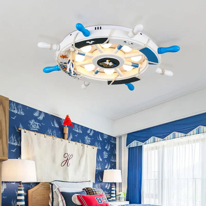 Afralia™ Wooden Rudder Kids Room Chandelier: LED, 3 Color Temp, Pink/Sky Blue.