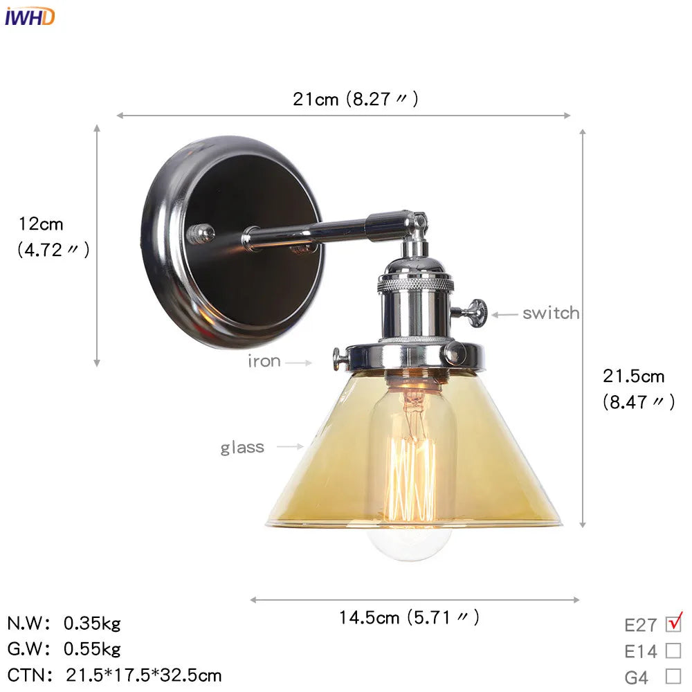 Afralia™ Modern Amber Glass Ball LED Wall Lamp for Home Bedroom Stair Mirror