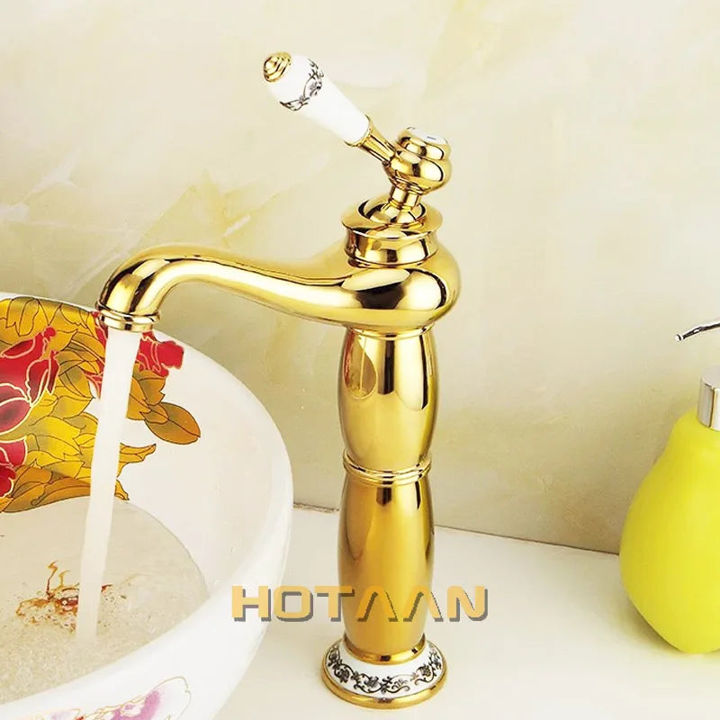 Afralia™ Gold Finish Basin Faucet with Single Handle and Ceramic Taps