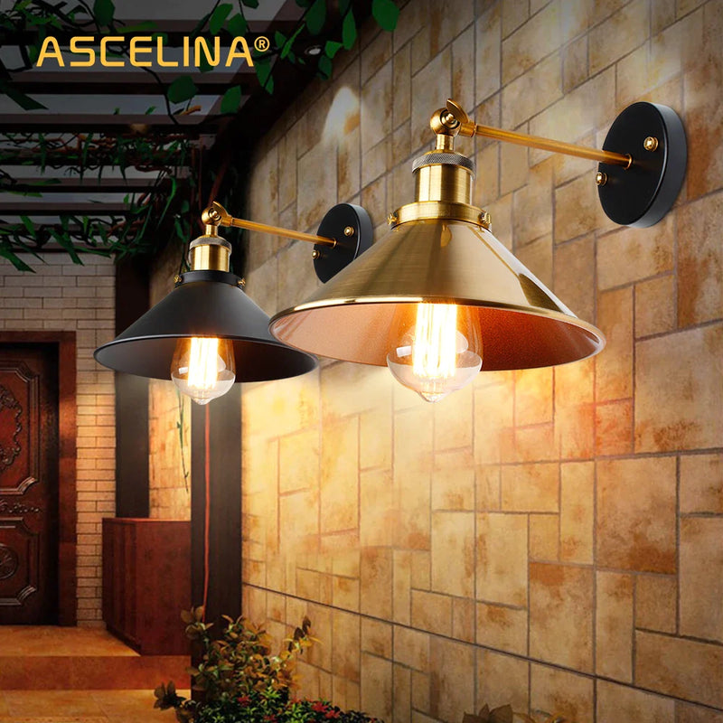 Afralia™ Vintage Loft LED Wall Lamp Iron Lampshade E27 Edison Bedroom Wall Light