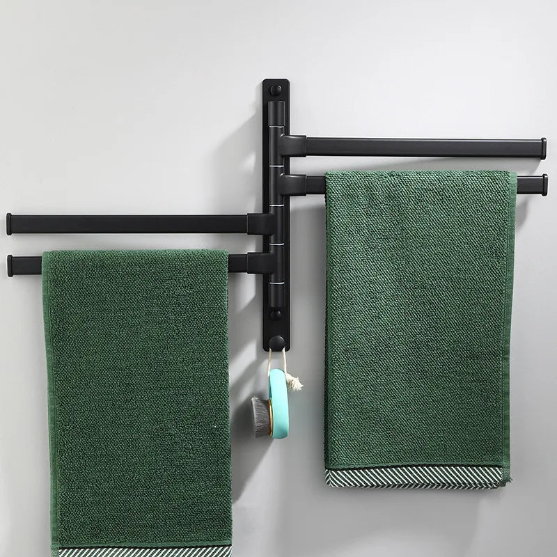 Afralia™ Swivel Black Aluminum Towel Holder Wall Mounted Bathroom Towel Rack