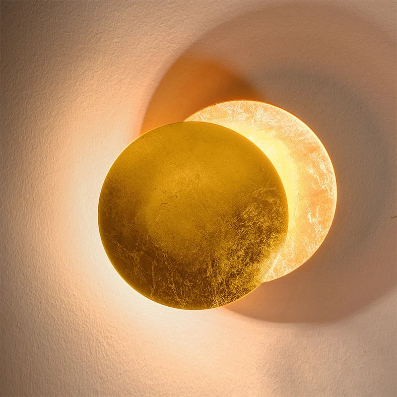 Afralia™ LED Gold Eclipse Circle Wall Lamp for Bedroom Living Room