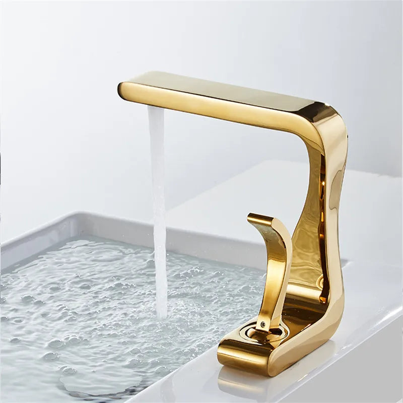 Afralia™ Gold & White Basin Faucet: Modern Brass Mixer Tap for Bathroom Sink
