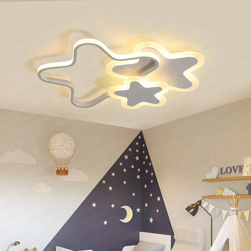 Afralia™ Kids Room LED Ceiling Light: Modern, Creative, White & Pink Pentagram Lamps