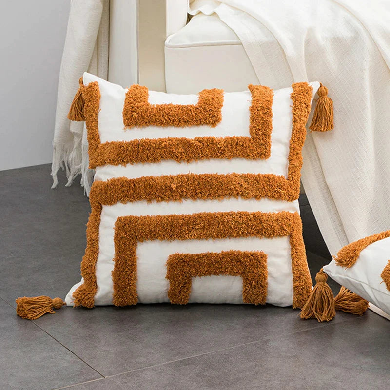 Afralia™ Tufted Cushion Cover Set for Stylish Home Decor in Burned Orange and Black