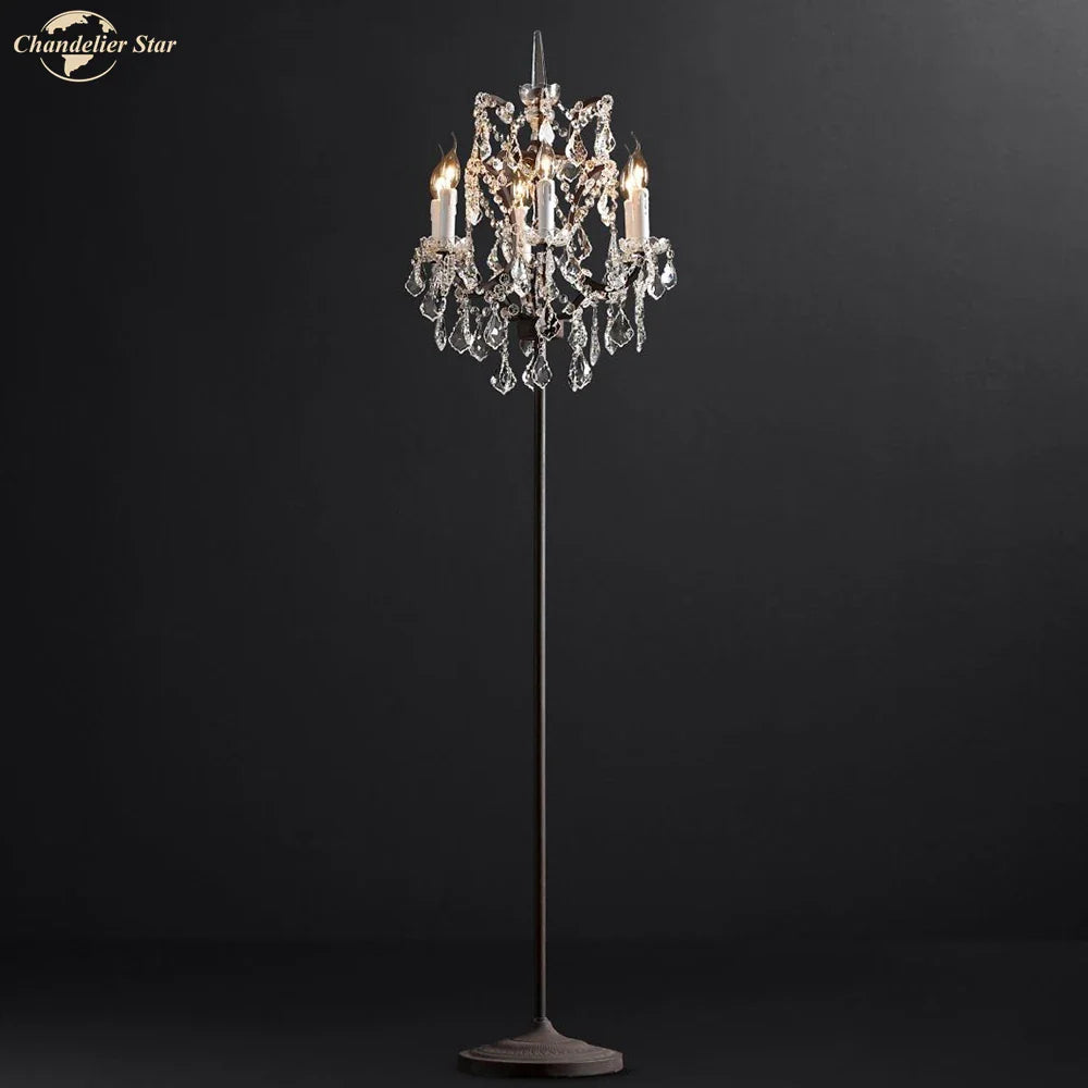 Afralia™ LED Rococo Crystal Iron Floor Lamp Chandelier, Modern Standing Candle Light