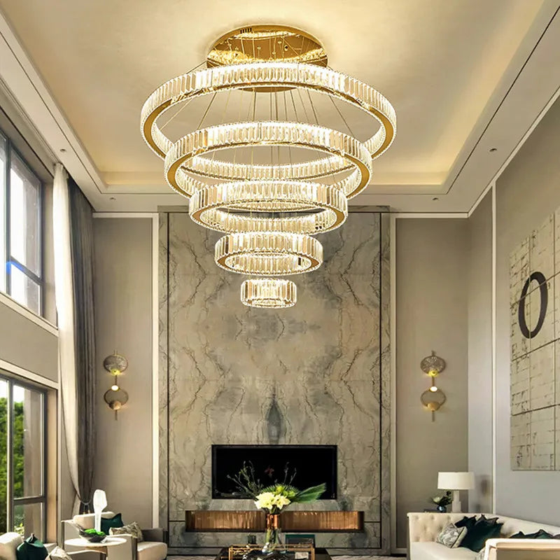 Afralia™ Crystal LED Chandelier: Luxury Modern Ring Stair Hanging Lamp for Living Room Decor