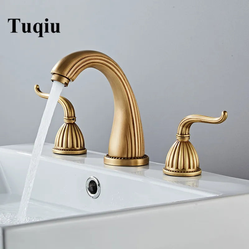 Afralia™ Antique Bronze Widespread Basin Faucet with Double Handles