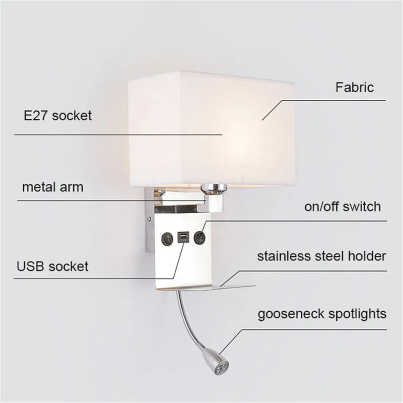 Afralia™ Wall Lamp: Rechargeable Reading Light with Switch and Phone Holder