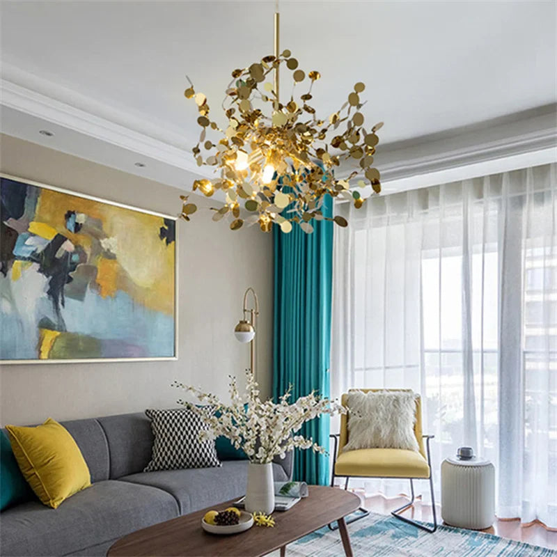 Afralia™ Modern LED Stainless Steel Leaf Chandelier for Restaurant, Living Room, and Bedroom