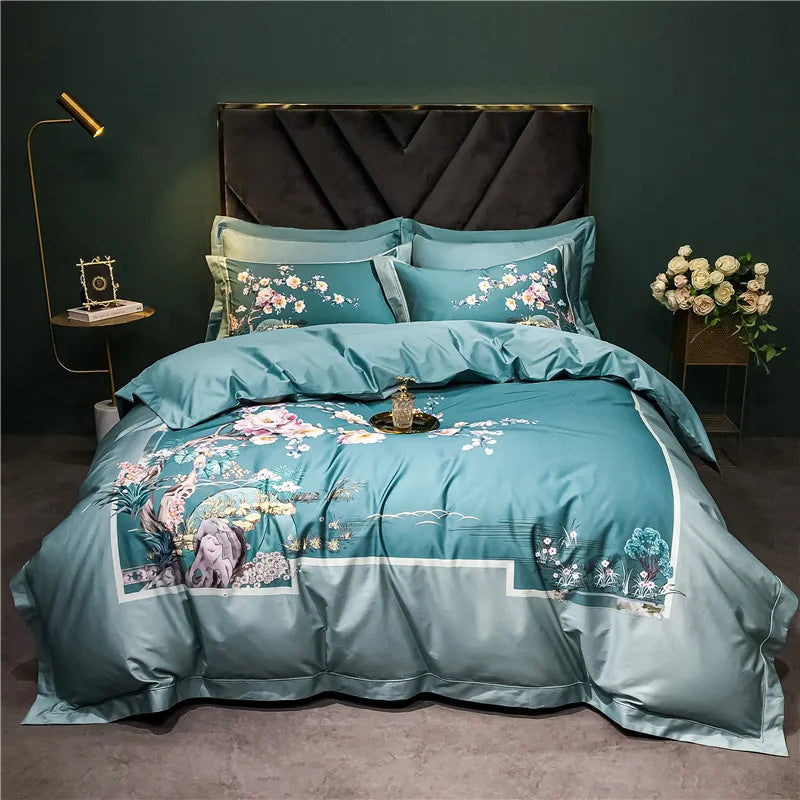 Afralia™ 1400TC Egyptian Cotton Bird Floral Bedding Set - Luxury 4Pcs