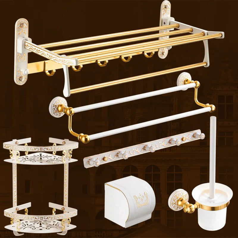 Afralia™ Bath Hardware Set: Shelf, Towel Rack, Holder, Brush Holder, Towel Hanger, Hooks