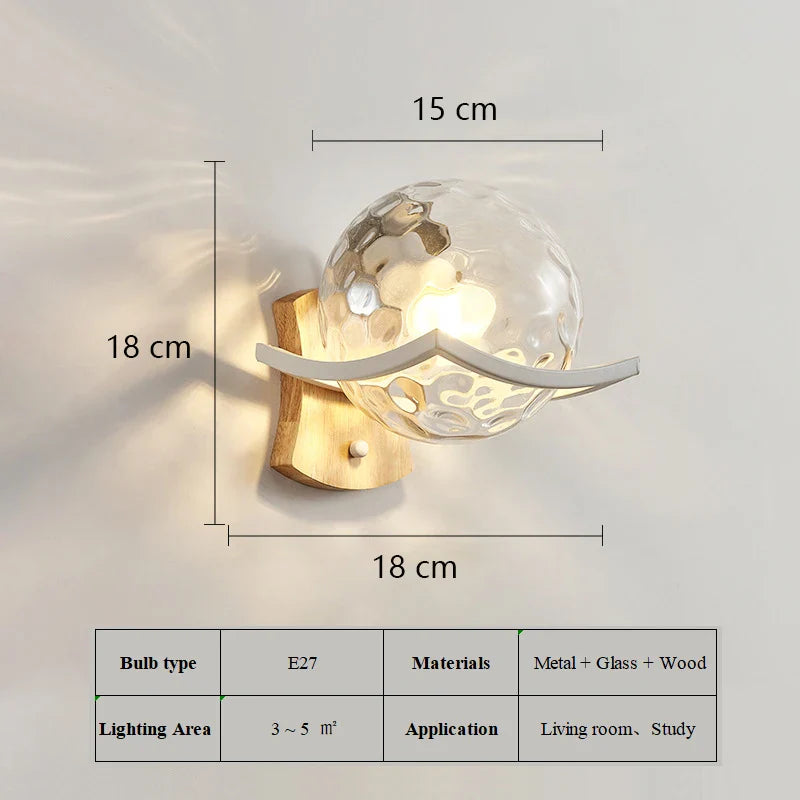 Afralia™ Nordic Moon Wood Wall Lamp Glass Bedroom Aisle LED Sconce