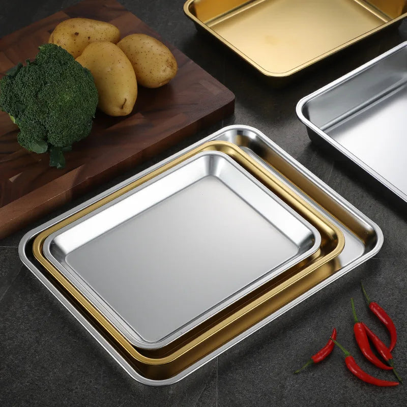 Afralia™ Stainless Steel Rectangle Food Tray for Barbecue, Fruits, Steamed Sausage, and Baking