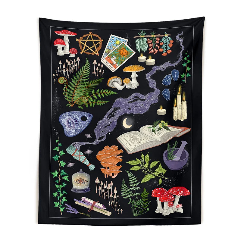 Afralia™ Tarot Mushrooms Moon Starry Botanical Hippie Boho Tapestry Wall Hanging