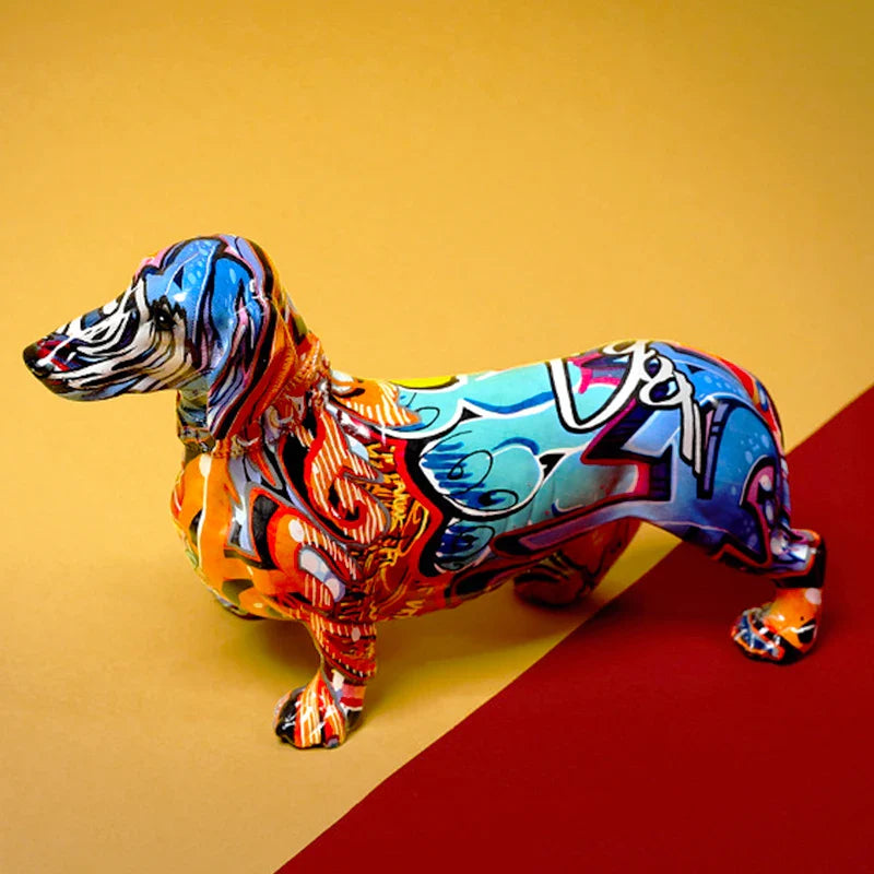 Afralia™ Colorful Dachshund Resin Statue for Home & Office Decor