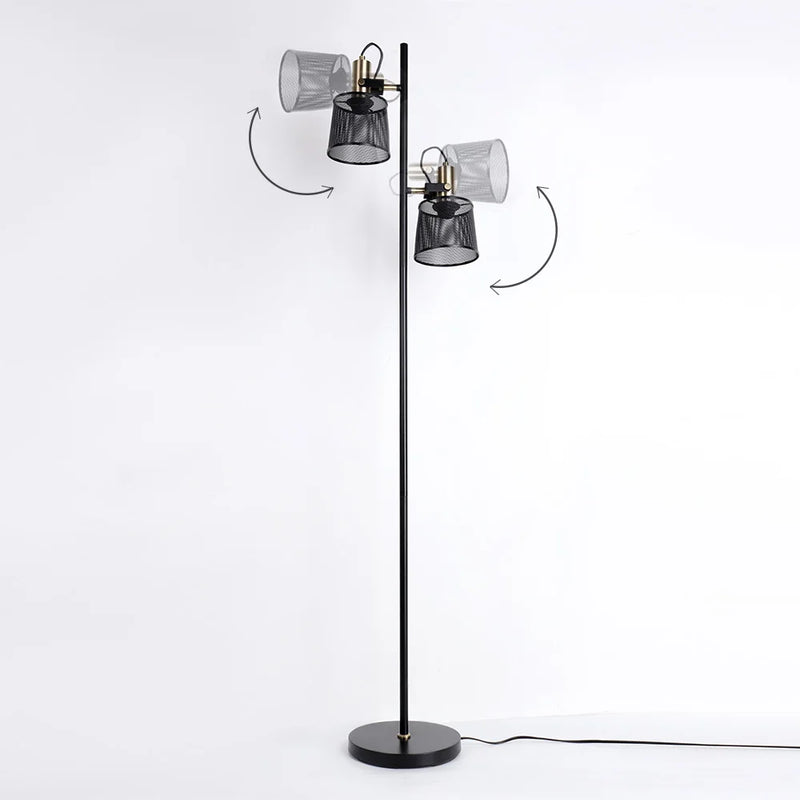 Afralia™ Mesh 2-Light Floor Lamp: Rotatable Lamp Head, Metal Design, Foot Switch - Living Room, Bedroom, Office