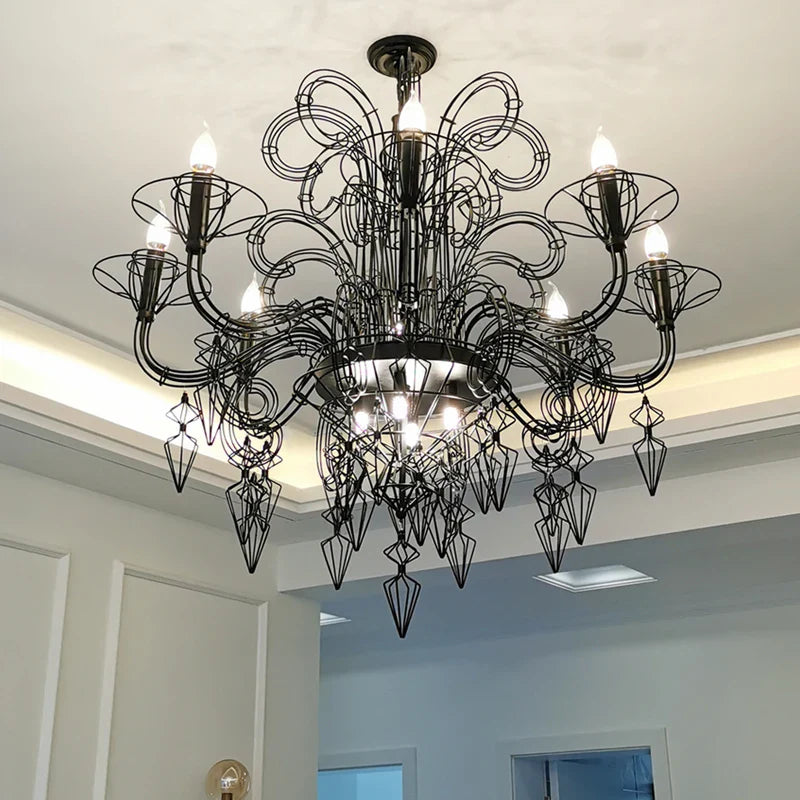 Afralia™ Baroque Black White Iron Designer LED Chandelier for Foyer